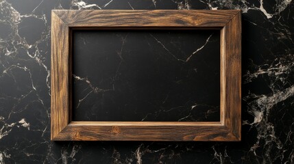 Wall Mural - Wooden frame template on black marble wall