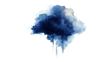 Wall Mural - Abstract dark blue watercolor cloud isolated on white background.