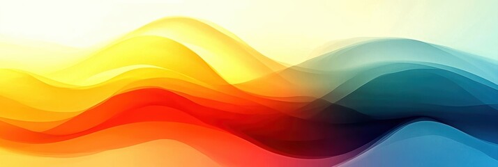 Wall Mural - Abstract colorful waves in harmonious blend of orange, blue, and yellow tones on a soft background.