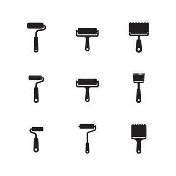 Paint rollers, black silhouettes,  minimalist design, graphic illustration