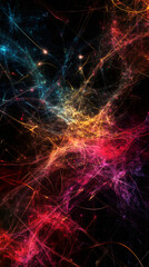 Leinwandbilder - Colorful lines and lights exploding and expanding in the dark creating a suggestive abstract fractal background