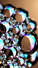 Poster - Mesmerizing iridescent soap bubbles glowing in dynamic motion with vivid reflections