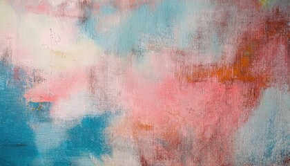 Aufkleber - abstract painting with soft pastel tones of pink, blue, and orange creating a dreamy, textured composition