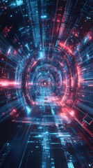 Leinwandbilder - Neon-lit cyberspace tunnel revealing pulsing digital data streams within futuristic technological environment