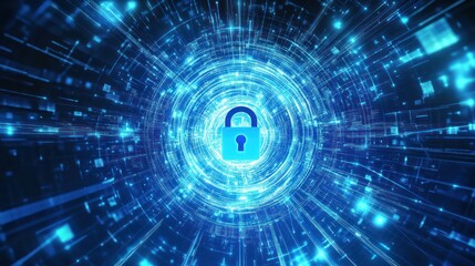 Poster - Abstract Cyber Security Tunnel Background with Glowing Padlock Icon