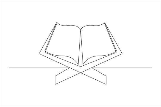 Continuous one line art drawing of open Quran Ramadan concept vector illustration