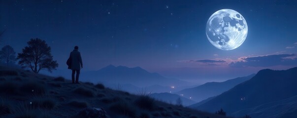 Wall Mural - Deep twilight, silver moon casts ethereal glow on diamond dust stars ,  twilight,  celestial,  diamond