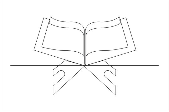 Continuous one line art drawing of open Quran Ramadan concept vector illustration