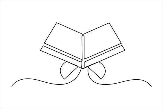 Continuous one line art drawing of open Quran Ramadan concept vector illustration
