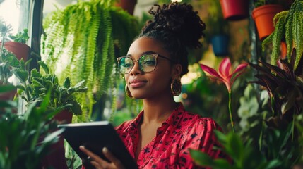 Wall Mural - Woman Reading on Tablet