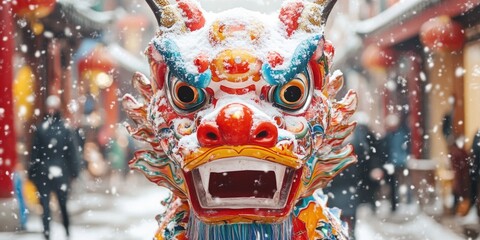 Sticker - Dragon Statue in Snowy Landscape