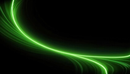 Poster - vibrant green light wave on black background, abstract digital glow, futuristic energy flow, dynamic motion, neon curve

