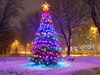 Canvas Print - Christmas Tree in Snowy Park