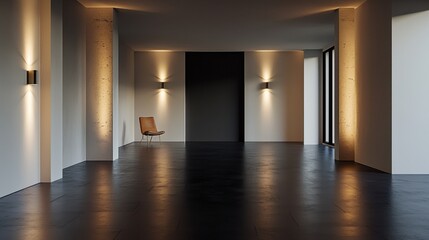 Poster - A large room with a tan chair in the middle