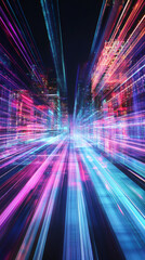 Aufkleber - Luminous light trails streaming across sleek urban skyline, showcasing technological momentum and metropolitan dynamism after nightfall
