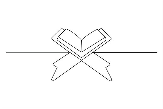 Continuous one line art drawing of open Quran Ramadan concept vector illustration