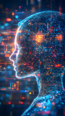 Aufkleber - Digital human face forming from network connections, symbolizing artificial intelligence processing data in cyberspace