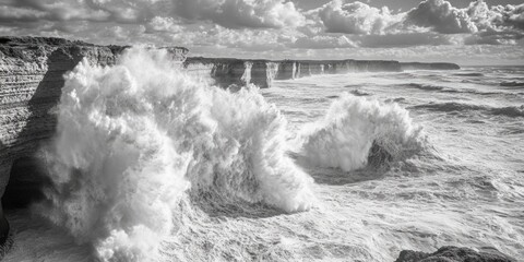 Canvas Print - Waves Crashing Over Cliff