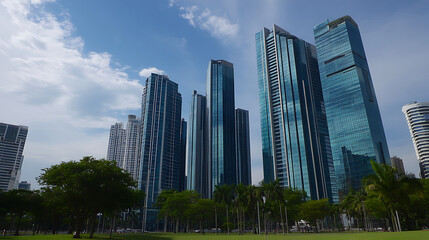 Wall Mural - Modern urban glass skyscrapers skyline