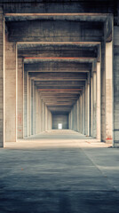 Leinwandbilder - Concrete pillars and beams create a diminishing perspective in an empty industrial warehouse