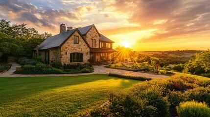 Wall Mural - House in Lush Green Field