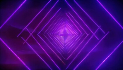 Poster - futuristic neon tunnel with glowing purple and pink light reflections in geometric perspective, sci-fi digital background

