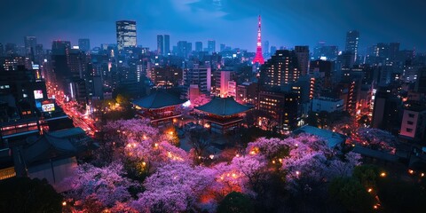 Wall Mural - cityscape at night from high rise building
