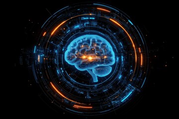 Aufkleber - Artificial intelligence processing data in futuristic digital brain interface