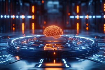Aufkleber - Glowing brain hologram floating on futuristic circuit board