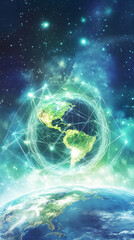 Aufkleber - Global network connecting worldwide communication through interconnected digital planet visualization