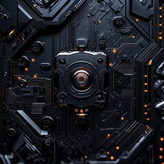 Aufkleber - A close up of a black and orange electronic device