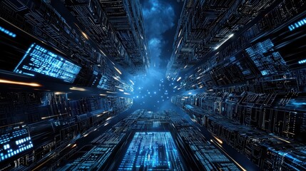 Aufkleber - A futuristic cityscape with a blue sky and a few clouds