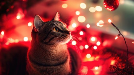 Canvas Print - Cat in Front of Christmas Tree