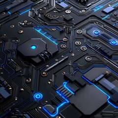 Poster - A close up of a circuit board with blue lights