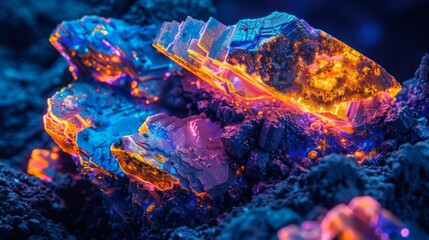 Poster - Remarkable mineral formations glow brilliantly under ultraviolet light, revealing detailed textures and striking colors that highlight the beauty of geological wonders.