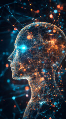 Leinwandbilder - Artificial intelligence forming a human head profile connected to a digital network visualized with glowing lines and dots