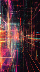 Aufkleber - Abstract digital city with glowing lines and particles representing data flow, technology and innovation