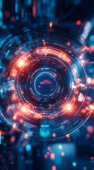 Leinwandbilder - Circular hud element with red and blue lights spinning on digital background, perfect for technology and futuristic projects