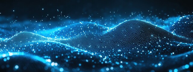 Aufkleber - Abstract blue particles flowing and forming cybernetic landscape