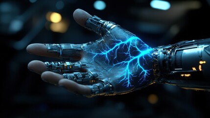 Aufkleber - A hand with a blue lightning bolt on it