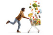 © Ljupco Smokovski - Full length profile shot of a young african american man running with a shopping cart and falling groceries