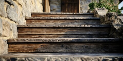 Wall Mural - Wooden Steps to Stone Building