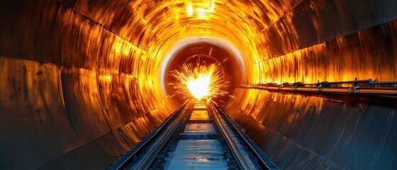 Poster - A tunnel with a bright orange light shining through it
