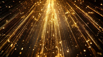 Wall Mural - Golden particles rain down on dark background, celebratory effect