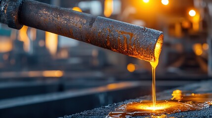 Poster - A pipe is dripping a liquid that is yellow and has a metallic sheen