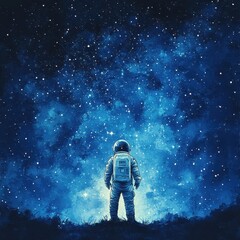 Wall Mural - astronaut stands beneath a vast expanse of stars and nebulae