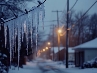 Wall Mural - icicles on tree branch in snow