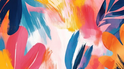 Poster - An abstract background with a mix of bold splashes and brush strokes in vibrant colors, creating a lively and artistic visual experience.