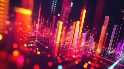 Poster - An artistic representation of a D bar chart with glowing bars and dynamic lighting effects, emphasizing the data visualization in a futuristic style.