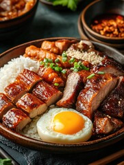 Wall Mural - Breakfast plate with meat, rice, and egg